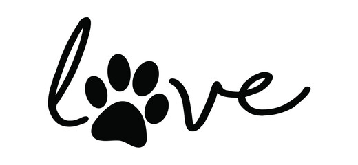 Slagan i love my dog or cat. Cartoon line pattern. Dog's or cats footprint, Funny vector dog quote signs. Lovers silhouette. Animals day Funny footsteps or steps. Pet paw step slogans