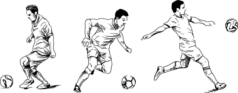 Set of hand sketches of soccer players. Vector illutration.