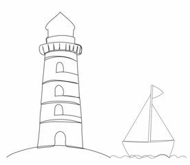 lighthouse, continuous line drawing isolated, vector