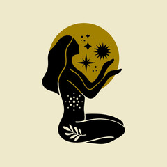 boho sacred magic woman mystical symbol flat holistic healing meditation reiki new age concept modern abstract silhouette © Knstart Studio