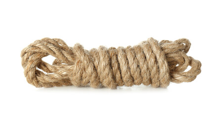 Bundle of hemp rope on white background