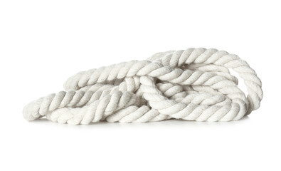 Bundle of cotton rope on white background. Organic material