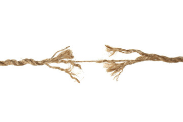 Rupture of hemp rope on white background