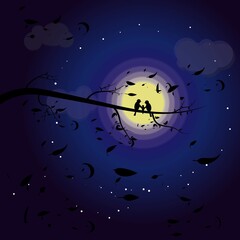 Obraz na płótnie Canvas Birds on the background of the full moon vector Птицы на фоне полной луны