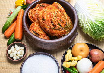 Delicious kimchi, a traditional kkorean food ingredients for kimchi and ingredients for kimchi
대한민국 전통음식인 맛있는 김치와 김치재료와 김치속재료
