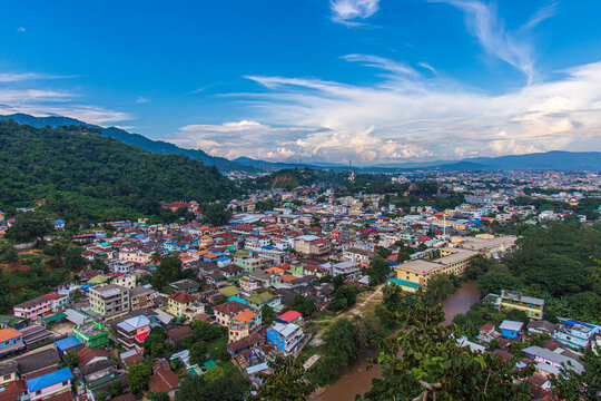 Tachileik Community Landscape Myanmar From Mae Sai Viewpoint, Chiang Rai, Thailand