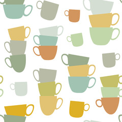 Coffee Mug Seamless Pattern. Vector wallpaper design