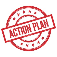 ACTION PLAN text written on red vintage round stamp.