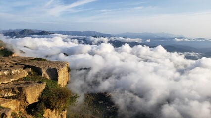 landscape with fog.
above the clouds.