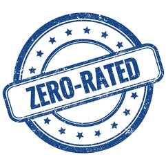 ZERO-RATED text on blue grungy round rubber stamp.