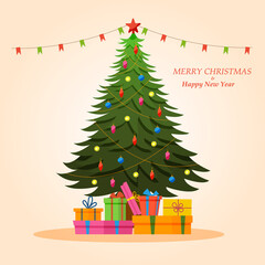 Fototapeta premium vector illustration of decorated Christmas tree