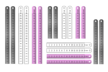 Metal and plastic straight rulers set vector illustration.