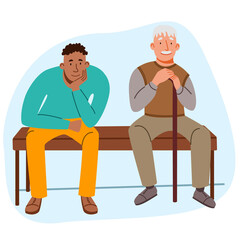 queue. people are sitting in line on a bench. vector illustration in a flat style