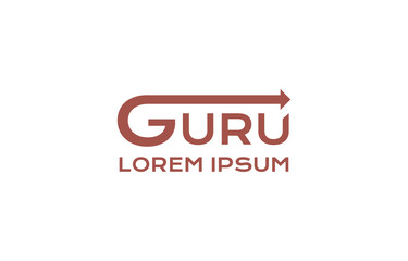Logo with world "Guru". A logo with an arrow that shows the direction