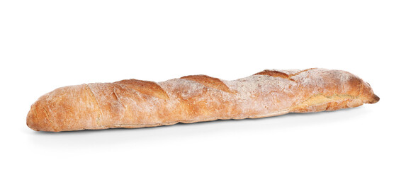 Crispy French baguette isolated on white. Fresh bread