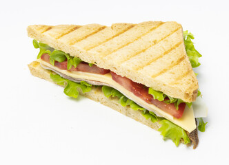 Toast bread with cheese, ham, tomatoes and lattuce