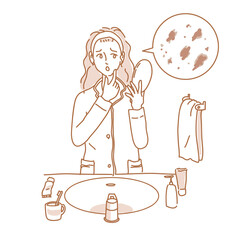 お肌のトラブルに悩む女性　しみ　そばかす