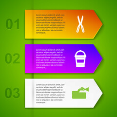 Set line Gardening handmade scissor, Bucket, hose fire hose and . Business infographic template. Vector