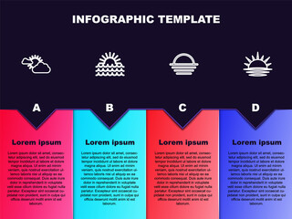 Set line Sun and cloud weather, Sunset, and . Business infographic template. Vector