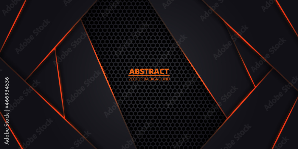 Wall mural dark grey and orange abstract vector background with hexagon carbon fiber. technology background wit - Wall murals