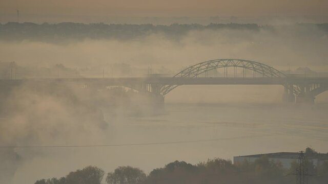 morning autumn fog and bridge