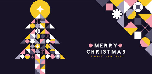 Fototapeta na wymiar Christmas New Year gold geometric pine tree card