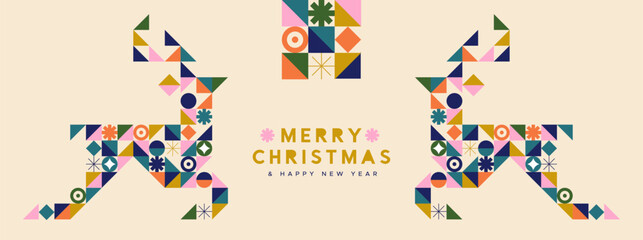 Christmas New Year gold deer abstract mosaic card