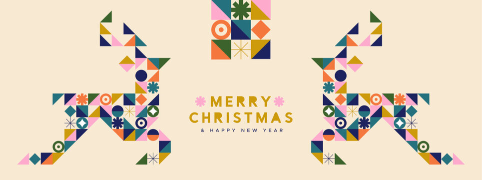 Christmas New Year gold deer abstract mosaic card