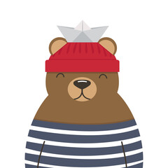 Cute bear doodle sailor cartoon