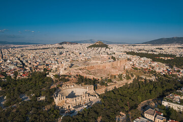 Fototapeta na wymiar Aerial view of the Athens city and Acropolis