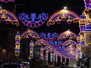 Tuinposter deepavali lights along street © MChng