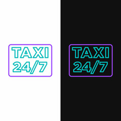 Line Map pointer with taxi icon isolated on white and black background. Location symbol. Colorful outline concept. Vector