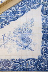Azulejos panels in the gardens of a palace in Estoi, Algarve, Portugal