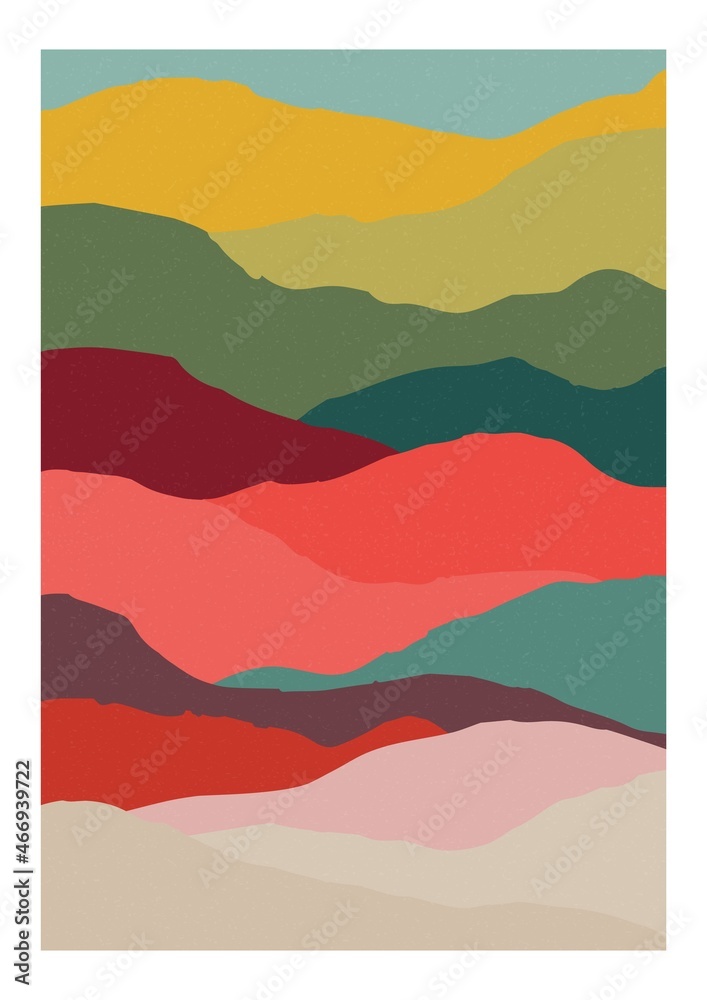 Poster decorative vertical background or card template with abstract waves of warm vivid colors. modern bri