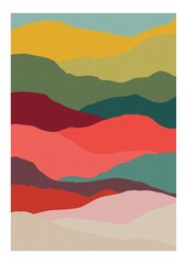 Decorative vertical background or card template with abstract waves of warm vivid colors. Modern bright colored backdrop with curves or layers. Creative vector illustration in contemporary art style