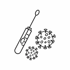 covid 19 virus and test tube with swab line style icon