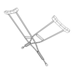 Crutches medical walking sticks for rehabilitation of broken leg. Treatment of people with leg injuries. Wireframe low poly mesh vector illustration.