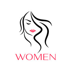 Minimalist logo design silhouette line illustration of a woman's design.