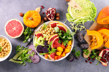 buddha bowl- colorful vegetarian salad with ingredients