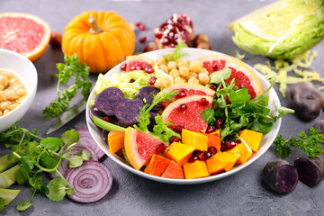 buddha bowl- colorful vegetarian salad with ingredients
