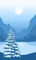 Fototapeta premium Abstract landscape with mountains and firs