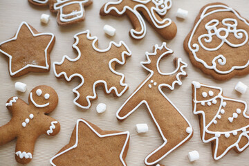 Fototapeta na wymiar Christmas Ginger and Honey cookies on wooden background
