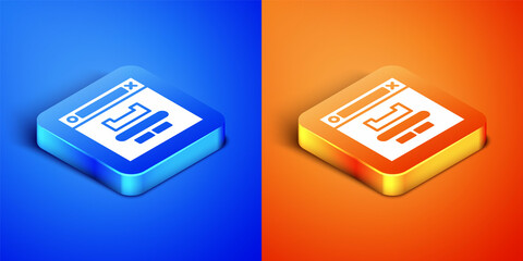 Isometric Browser window icon isolated on blue and orange background. Square button. Vector Illustration