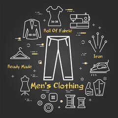 Vector black banner of tailor and sewing - men clothing