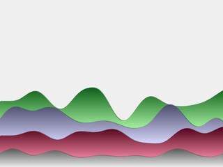 Abstract mountains background. Curved layers in contrast colors. Papercut style hills. Artistic vector illustration.