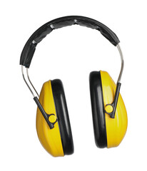 Protective headphones isolated on white. Safety equipment