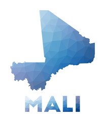 Low poly map of Mali. Geometric illustration of the country. Mali polygonal map. Technology, internet, network concept. Vector illustration. - obrazy, fototapety, plakaty