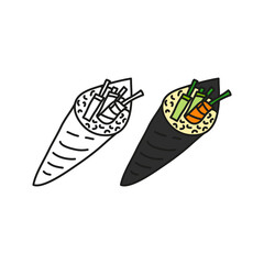 Doodle outline and colored temaki sushi.