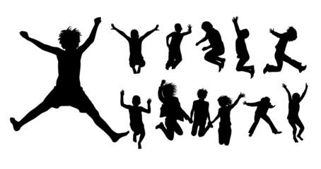 Jumping joyful children. Silhouettes. Vector illustration
