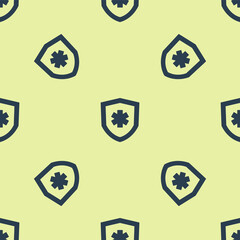 Blue Life insurance icon isolated seamless pattern on yellow background. Security, safety, protection, protect concept. Vector